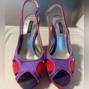 Dolce & Gabbana Purple and Red Satin Slingback Platform Heels